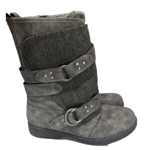 Rampage Jennis Women's 8 Gray Side Zip Mid Calf Boots Winter Cozy Biker Sexy